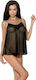 Passion Melania Chemise & Thong Set Sexy Babydoll Black