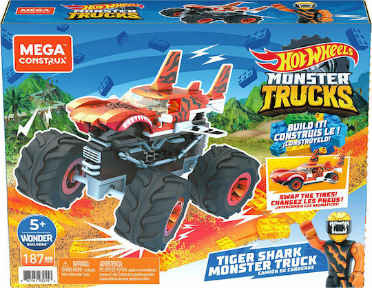 Mega Bloks Cuburi De Construit Hot Wheels Monster Trucks Tiger Shark Pentru 5+ Ani 187 Bucăți