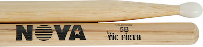 Vic Firth Hickory Μπαγκέτες Ντραμς Nova 5B με Σχήμα Μύτης Oval