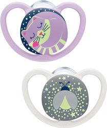 Nuk Space Orthodontic Silicone Pacifiers Cat / Bee - Purple / White For 0-6 Months 2 Pieces