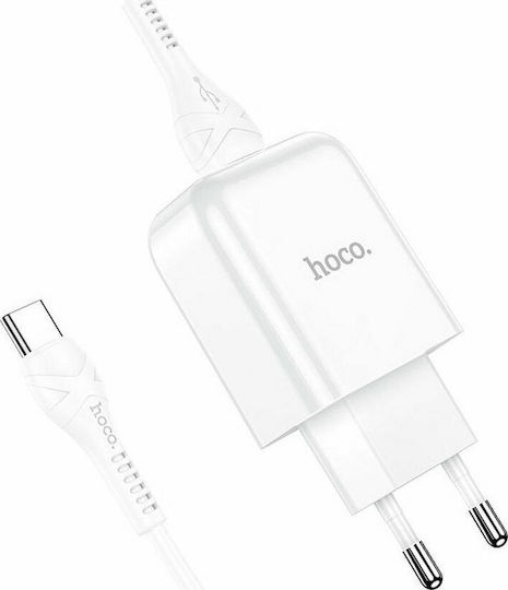 Hoco Φορτιστής με Θύρα USB-A και Καλώδιο USB-C Λευκός (N2 Vigour)