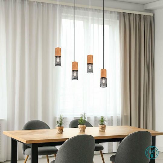 Trio Lighting Tosh Adjustable Pendant Light Black Rail for 4 Bulbs E27 65x9x150cm