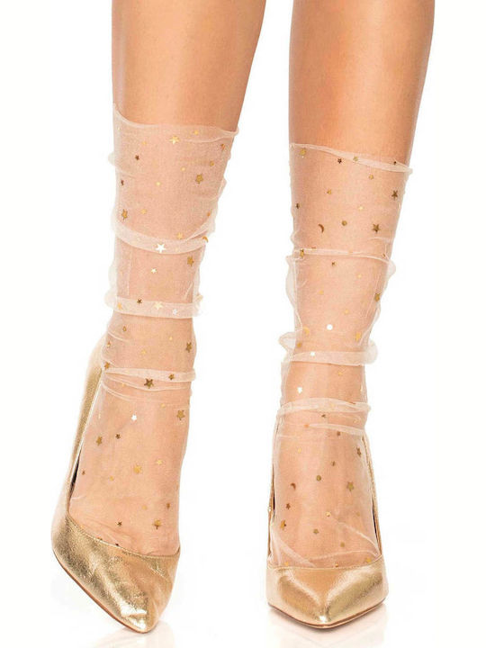 Leg Avenue 3047 Star Tulle Anklet Sock Sexy Κάλτσες Εκρού