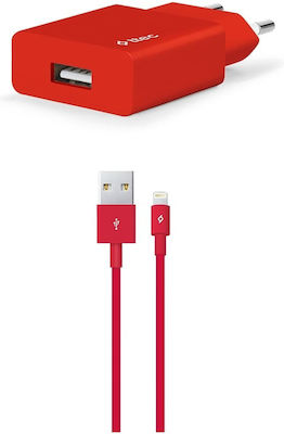 TTEC Φορτιστής με Θύρα USB-A και Καλώδιο Lightning 10.5W Κόκκινος (SmartCharger)