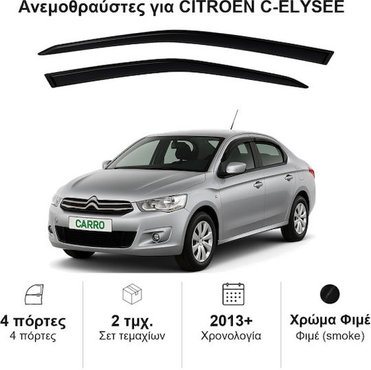 Heko Σετ Ανεμοθραύστες Αυτοκινήτου Μπροστινοί Σκούρο Φιμέ για Citroen C-Elysee 2τμχ