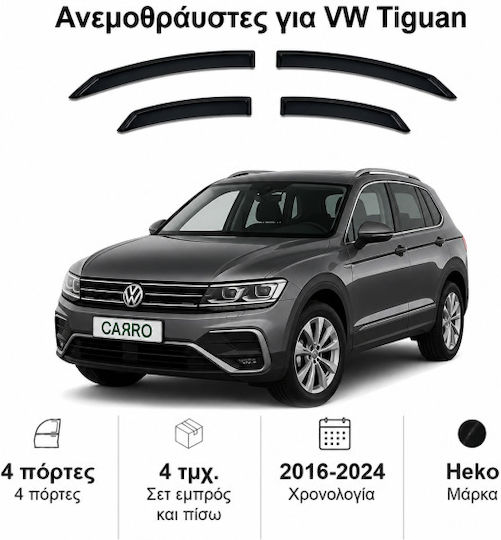 Heko Set of Windbreakers Front and Rear Car Dark Fime for Volkswagen Tiguan 4pcs