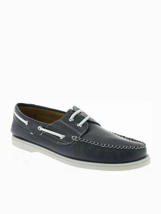 IQ Shoes 23.12 Men's Leather Boat Shoes Blue