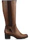 Leather Women's Boots with Rubber Tabac Brown