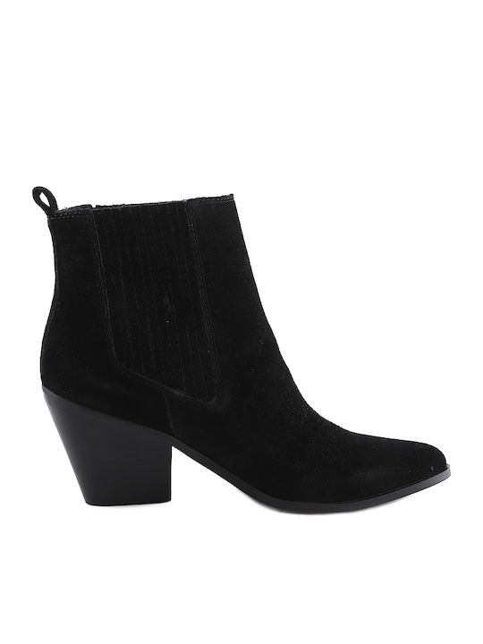 Lexa Suede Γυναικεία Chelsea Μποτάκια με Ψηλό Τακούνι Μαύρα