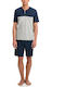 Vamp Men's Summer Cotton Pajamas Set Blue