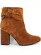 Moods Shoes 3162 Suede Women's Ankle Boots with High Heel Tabac Brown