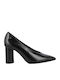 Leather Pointed Toe Heels with Chunky High Heel Black