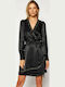 Rochie Mini De Seara Satin Wrap-Around Negru