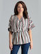 Lenitif L063 Women's Blouse Short Sleeve Striped Multicolour