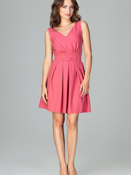 Lenitif K487 Summer Mini Dress with Ruffle Fuchsia