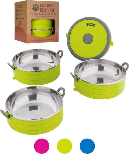 Healthy Human On The Go Pet Bento Edelstahl Schalen Futter & Wasser für Hund & Katze 450ml in Grün Farbe 3Stück