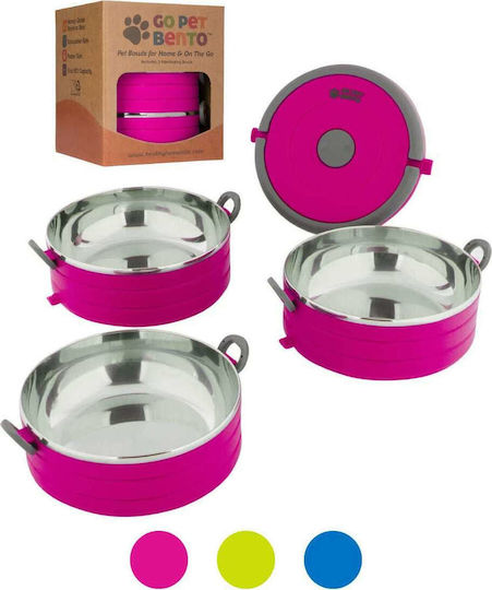 Healthy Human On The Go Pet Bento Edelstahl Schalen Futter & Wasser für Hund & Katze 450ml in Fuchsia Farbe 3Stück