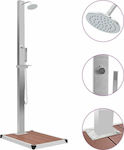 vidaXL Stainless Steel Outdoor Shower with Wooden Stand H210cm