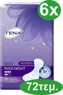 Tena Lady Night Maxi Inkontinenz-Pads Erhöhte Flüssigkeit 6 Tropfen 72Stück