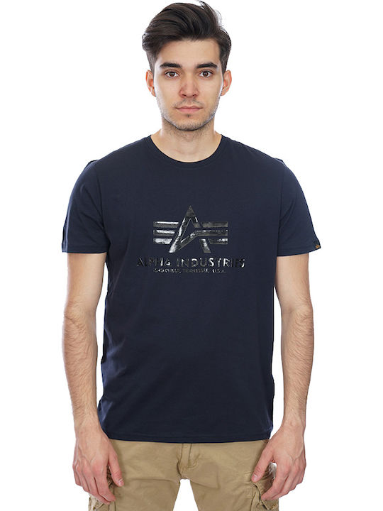 Alpha Industries Vinyl Logo Herren T-Shirt Kurzarm Marineblau