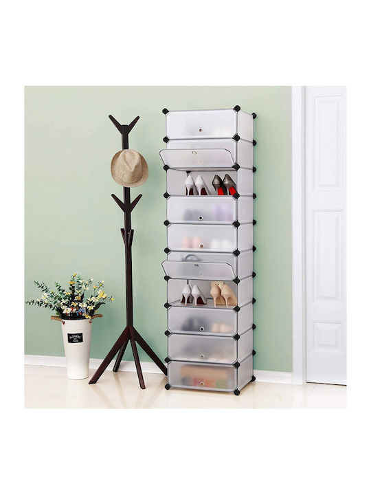 Plastik Schuhschrank mit 10 Regalen Weiß L43xW31xH173cm