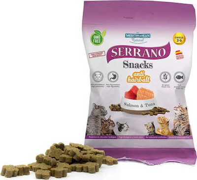 Mediterranean Natural Serrano Snacks Anti Hairball Snack Treats with Salmon Salmon & Tuna for Adult Cats 50gr