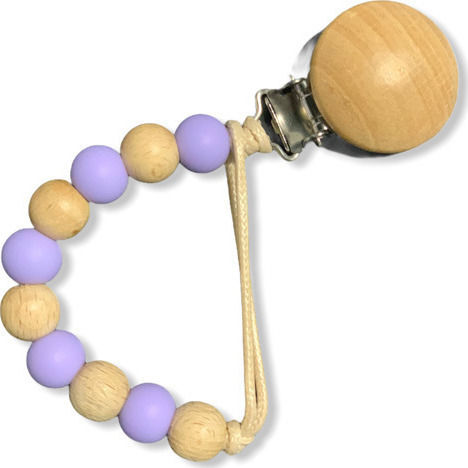 Babuu Κλιπ Πιπίλας Wooden Clip με Χάντρες από Ξύλο Μωβ