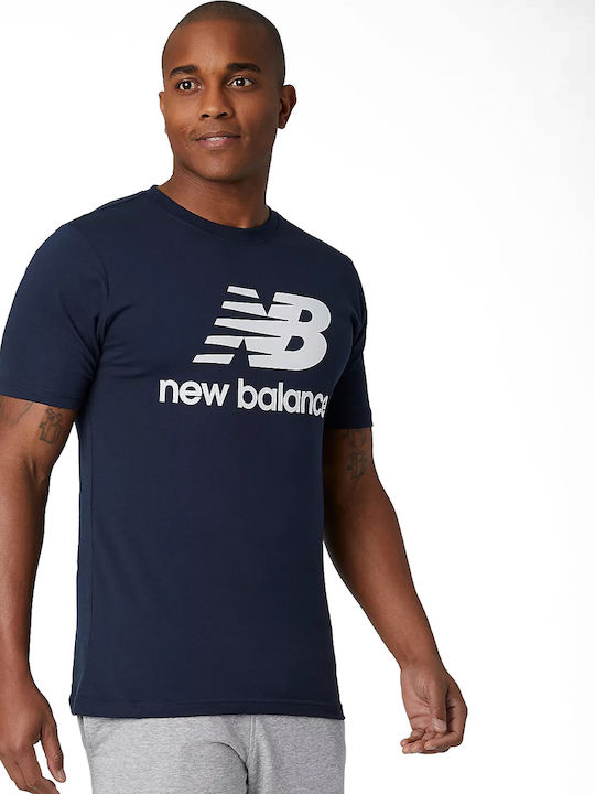 New Balance Essentials Stacked Logo Ανδρικό T-shirt Navy Μπλε με Λογότυπο