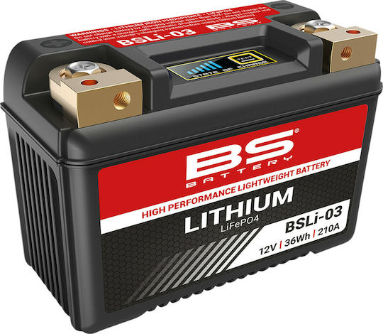 BS Lithium LiFePO4 Lithium Motorradbatterie 210A mit Kapazität 3Ah und 36Wh