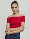 Urban Classics TB1500 Women's Summer Crop Top Off-Shoulder Cotton Short Sleeve Red