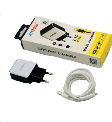 Andowl Încărcător cu 2 Porturi USB-A și Cablu micro USB Albς (DT-T01)