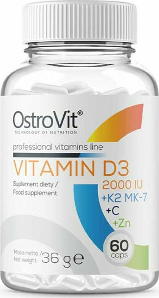 OstroVit Vitamin D3 2000iu +K2 MK7 + Vit C + Zinc 60 κάψουλες Skroutz.gr