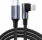 Ugreen MFI Elbow Împletit / Unghi (90°) USB-C la Cablu Lightning 30W Gri 1.5m (60764)