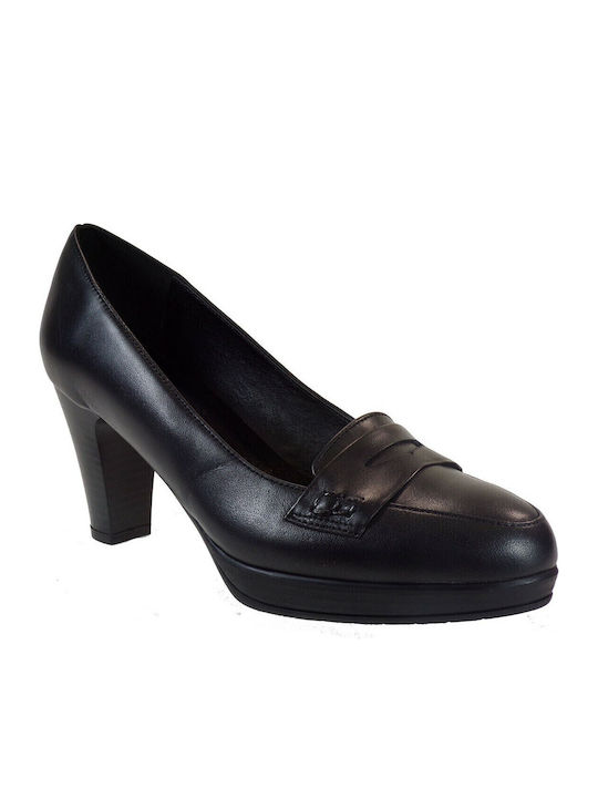 Katia Shoes Leather Pointed Toe Black Heels Κ42-5098