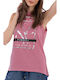 Freddy Women's Summer Blouse Cotton Sleeveless Pink S0WSLK2-F94
