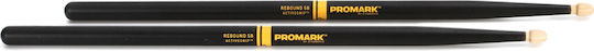 Promark Hickory Палчици Барабани Rebound ActiveGrip 5B с Форма на Връх Жълъд в Черен Цвят