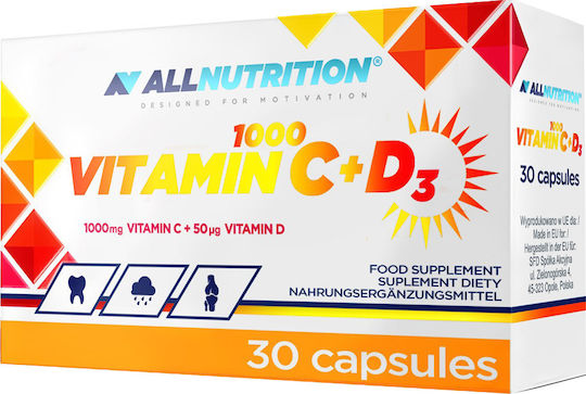 AllNutrition Vitamin C 1000 + D3 Multivitamin for Energy, Immune System Boost & Bone Health 1000mg 30 caps