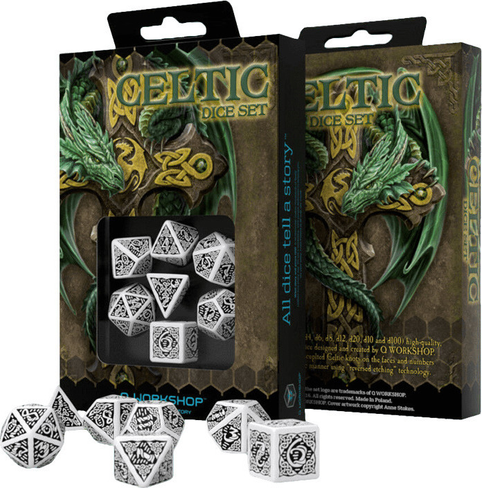 Q Celtic 3D Dice Set Revised White & Black 7τμχ Skroutz.gr