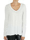 Women's Blouse Cotton Long Sleeve with V Neckline White