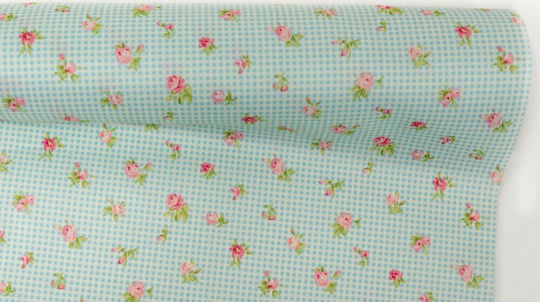 Fabric for Wedding Favors Turquoise Roll Fabric Floral Check Turquoise 28cm. 5Y 1pcs