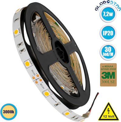 GloboStar LED Strip Power Supply 12V with Warm White Light Length 5m and 30 LEDs per Meter SMD5050