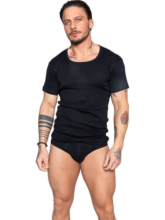 Nina Club Men's Short Sleeve Undershirt in Blac...