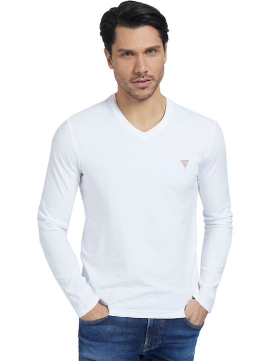 Guess Men's Long Sleeve Blouse with V-Neck White