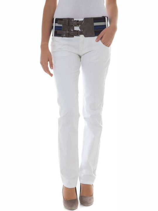 Phard Women's Fabric Trousers in Narrow Line White