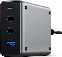 Satechi Βάση Φόρτισης με Θύρα USB-A και 2 Θύρες USB-C 100W Power Delivery σε Γκρι χρώμα (Compact GaN)