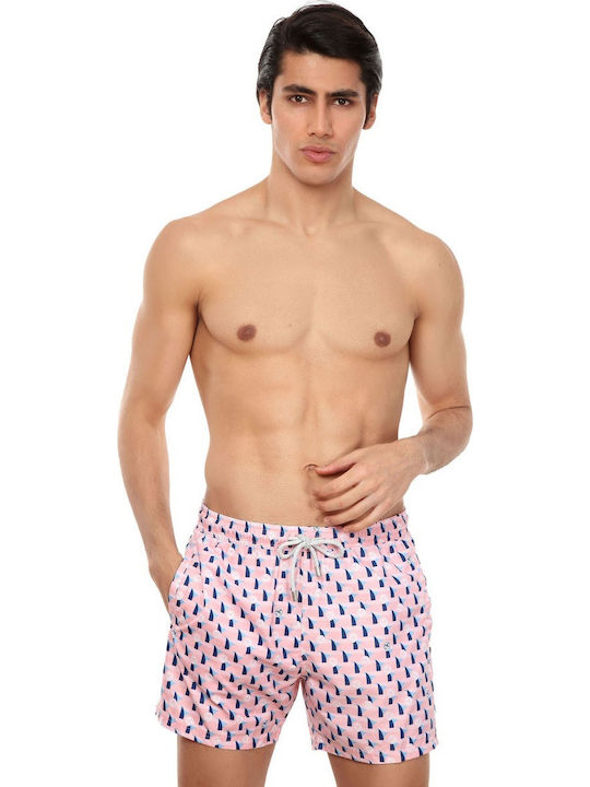 John Frank Geo Palm Men's Swimwear Shorts Pink with Patterns