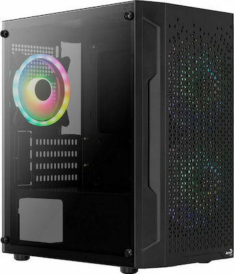 Aerocool Trinity Mini v3 Gaming Midi Tower Computer Case with Window Panel and RGB Lighting Black