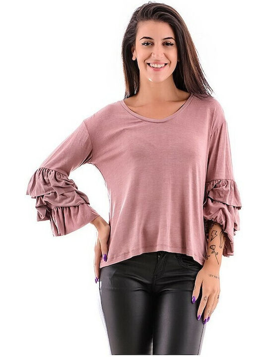 Edward Jeans 18.1.2.01.058 Women's Summer Blouse Long Sleeve Pink 18.1.2.01.058-PINK