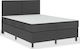 Κρεβάτι King Size Επενδυμένο με Ύφασμα Σκούρο Γκρι με Στρώμα & Τάβλες 200x200cm