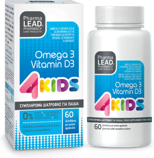 Pharmalead 4 Kids Omega 3 & Vitamin D3 Cod Liver Oil & Fish Oil Suitable for Children 60 Gummies with Strawberry Flavour